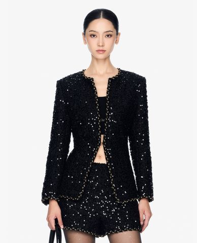  GIGI - Áo khoác tweed nữ cổ tròn tay dài hiện đại 