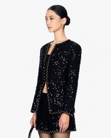  GIGI - Áo khoác tweed nữ cổ tròn tay dài hiện đại 