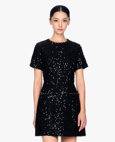  GIGI - Đầm mini cổ tròn tay ngắn đính sequin thời trang 
