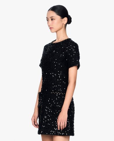  GIGI - Đầm mini cổ tròn tay ngắn đính sequin thời trang 