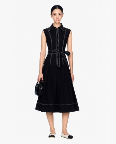  GIGI - Đầm sát nách midi cổ bẻ phối nơ buộc thời trang 