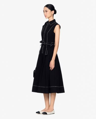  GIGI - Đầm sát nách midi cổ bẻ phối nơ buộc thời trang 