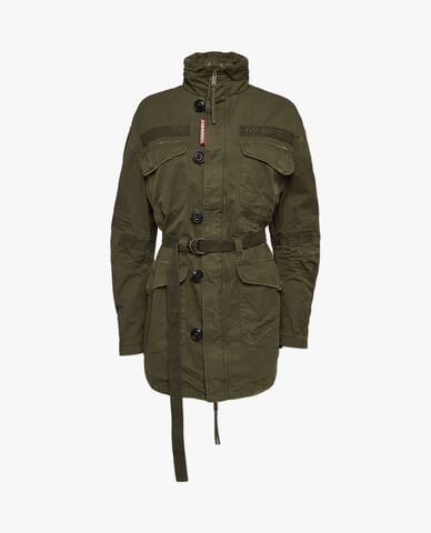  DSQUARED2 - Áo khoác nữ một hàng nút phối thắt lưng vải Varsity 