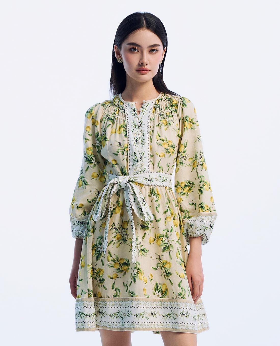 GIGI - Đầm mini cổ tròn tay dài bo gấu trẻ trung