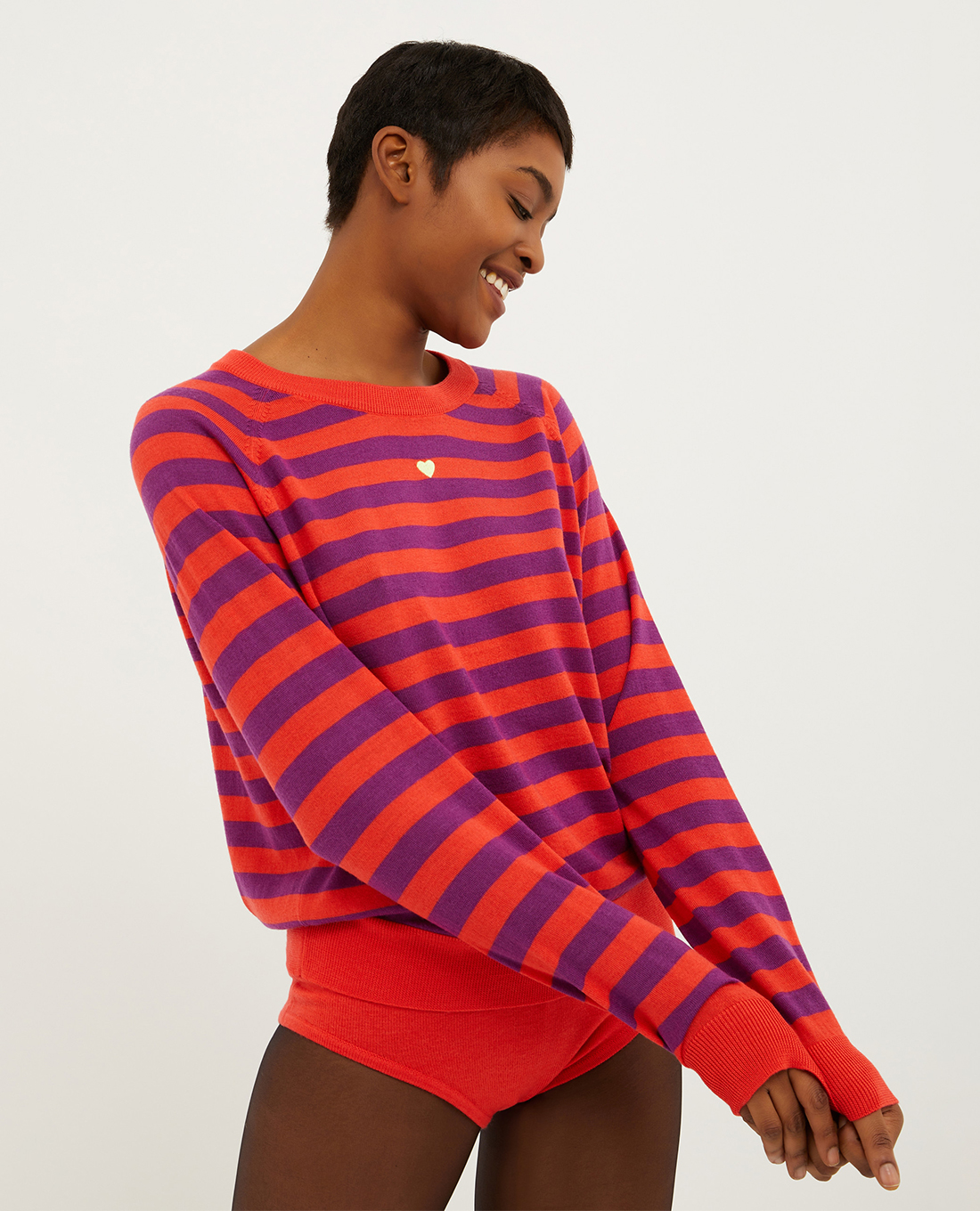 MAX&Co. - Áo sweater dệt kim cổ tròn tay dài phối sọc ngang Doberman