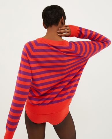  MAX&Co. - Áo sweater dệt kim cổ tròn tay dài phối sọc ngang Doberman 