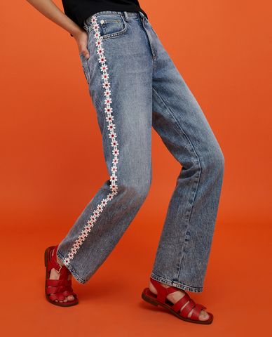  MAX&Co. - Quần jeans nữ lưng cao phối viền hoa Daisies 