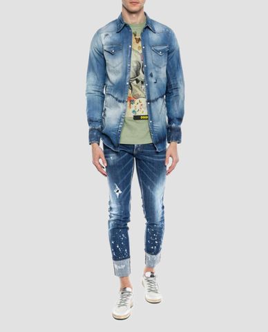  DSQUARED2 - Áo thun nam cổ tròn họa tiết đầu lâu 