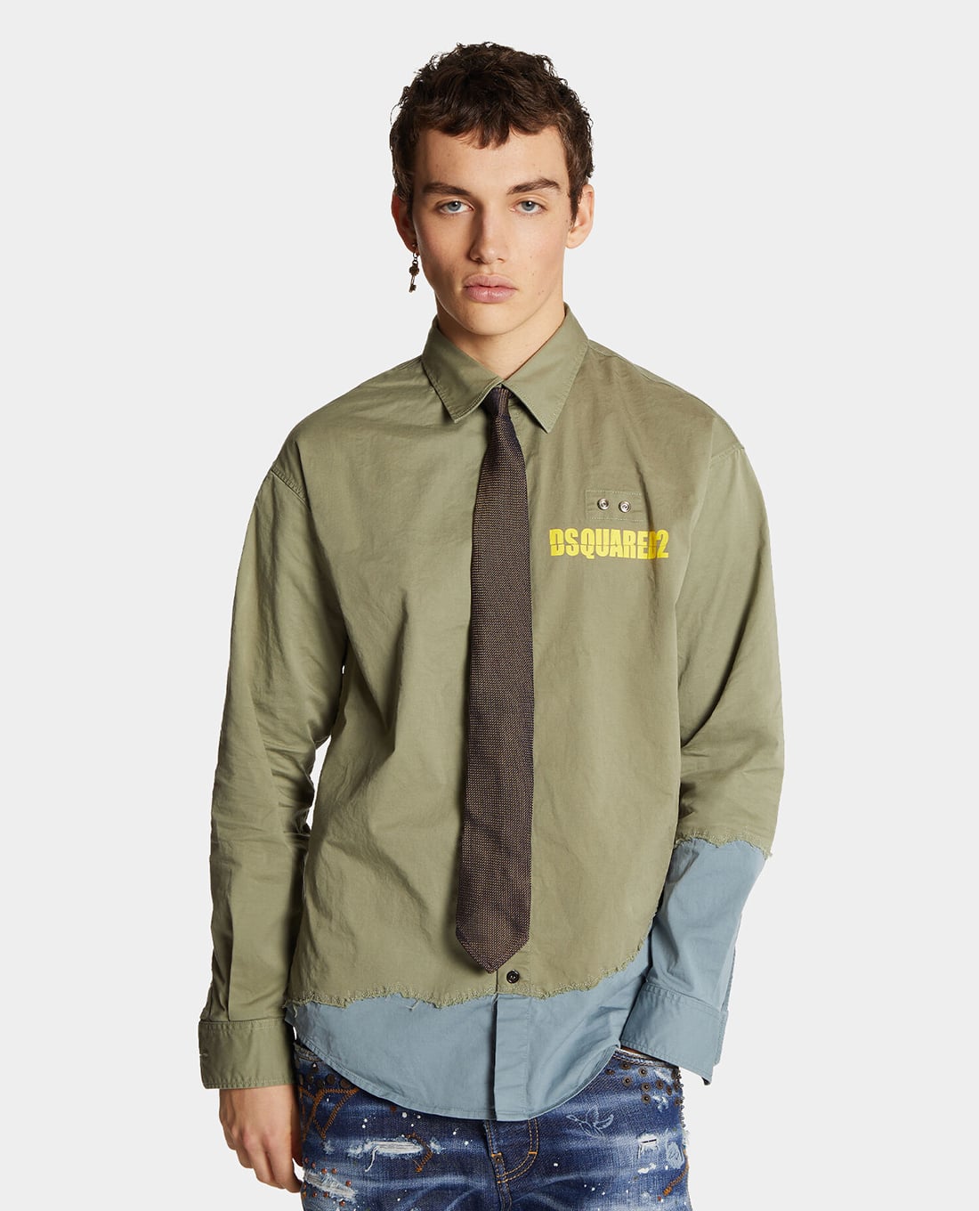 DSQUARED2 - Áo sơ mi nam cổ bẻ tay dài phối màu độc đáo Rugged