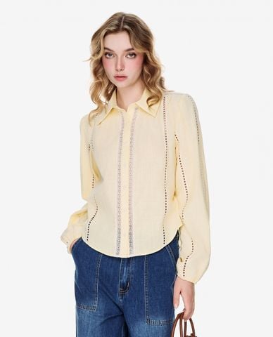  GIGI - Áo sơ mi nữ cổ bẻ tay phồng thanh lịch 