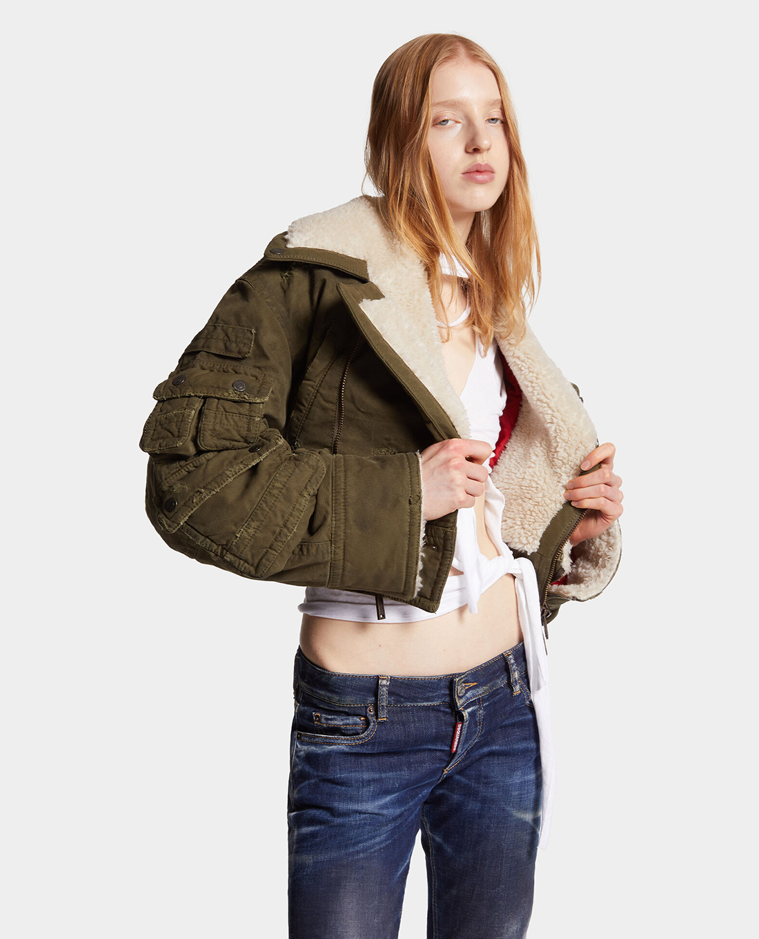 DSQUARED2 - Áo khoác croptop nữ phối lông With Raw Finish