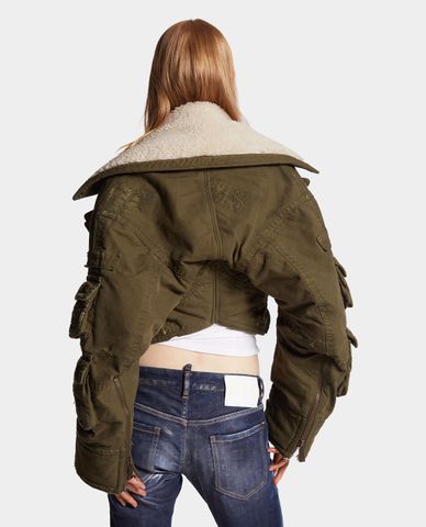  DSQUARED2 - Áo khoác croptop nữ phối lông With Raw Finish 