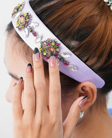  CECI - Băng đô cài tóc nữ bản dày bọc vải đính đá lấp lánh 