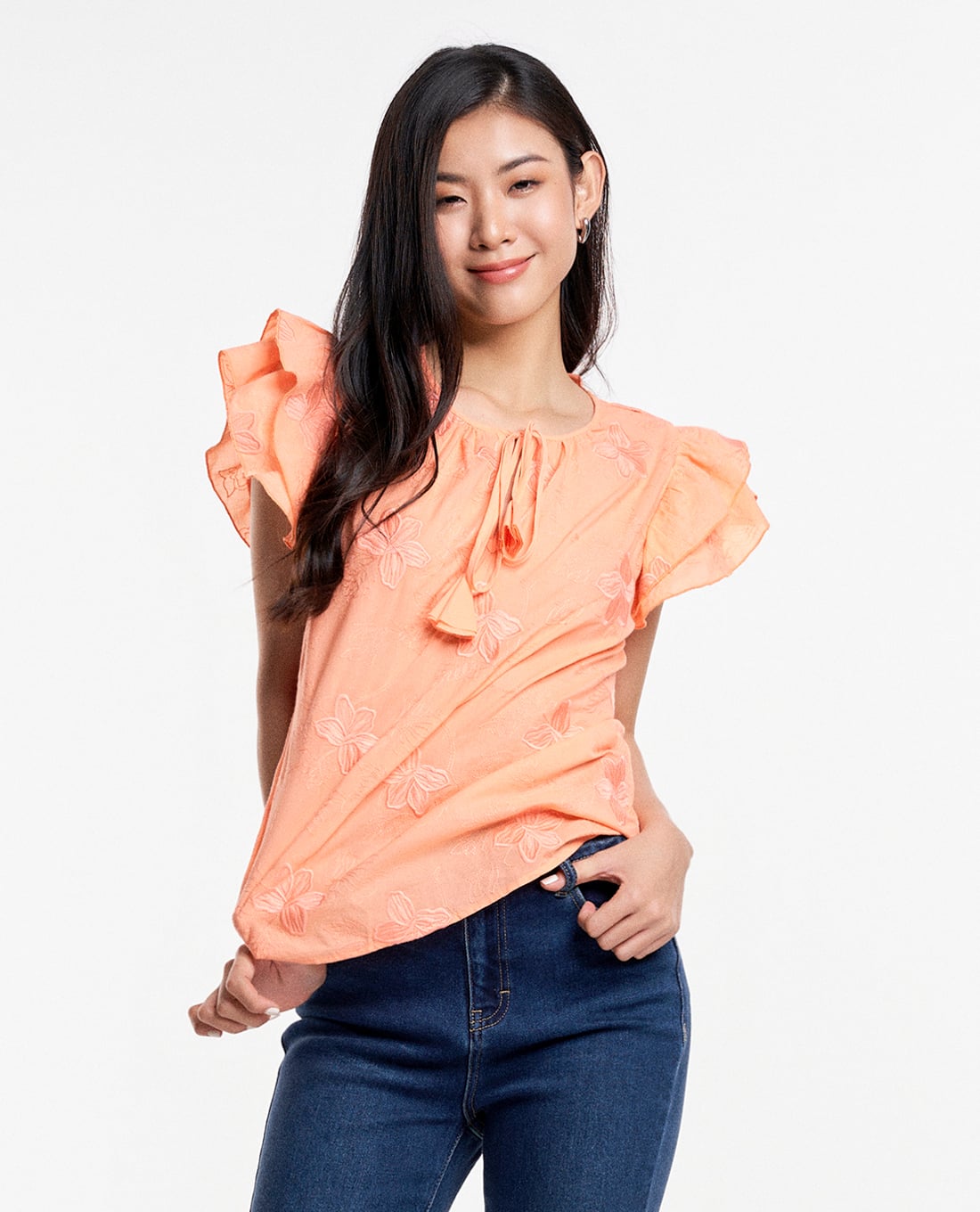 GIGI - Áo kiểu nữ cổ tròn tay ngắn xếp tầng thời trang