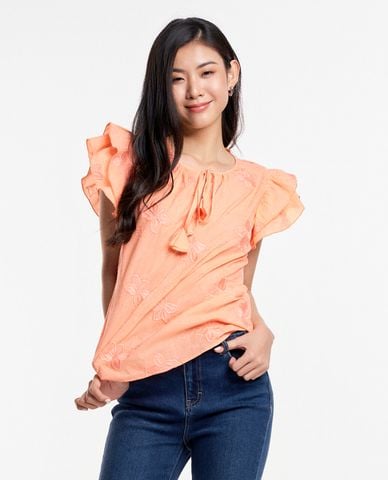  GIGI - Áo kiểu nữ cổ tròn tay ngắn xếp tầng thời trang 