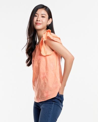  GIGI - Áo kiểu nữ cổ tròn tay ngắn xếp tầng thời trang 