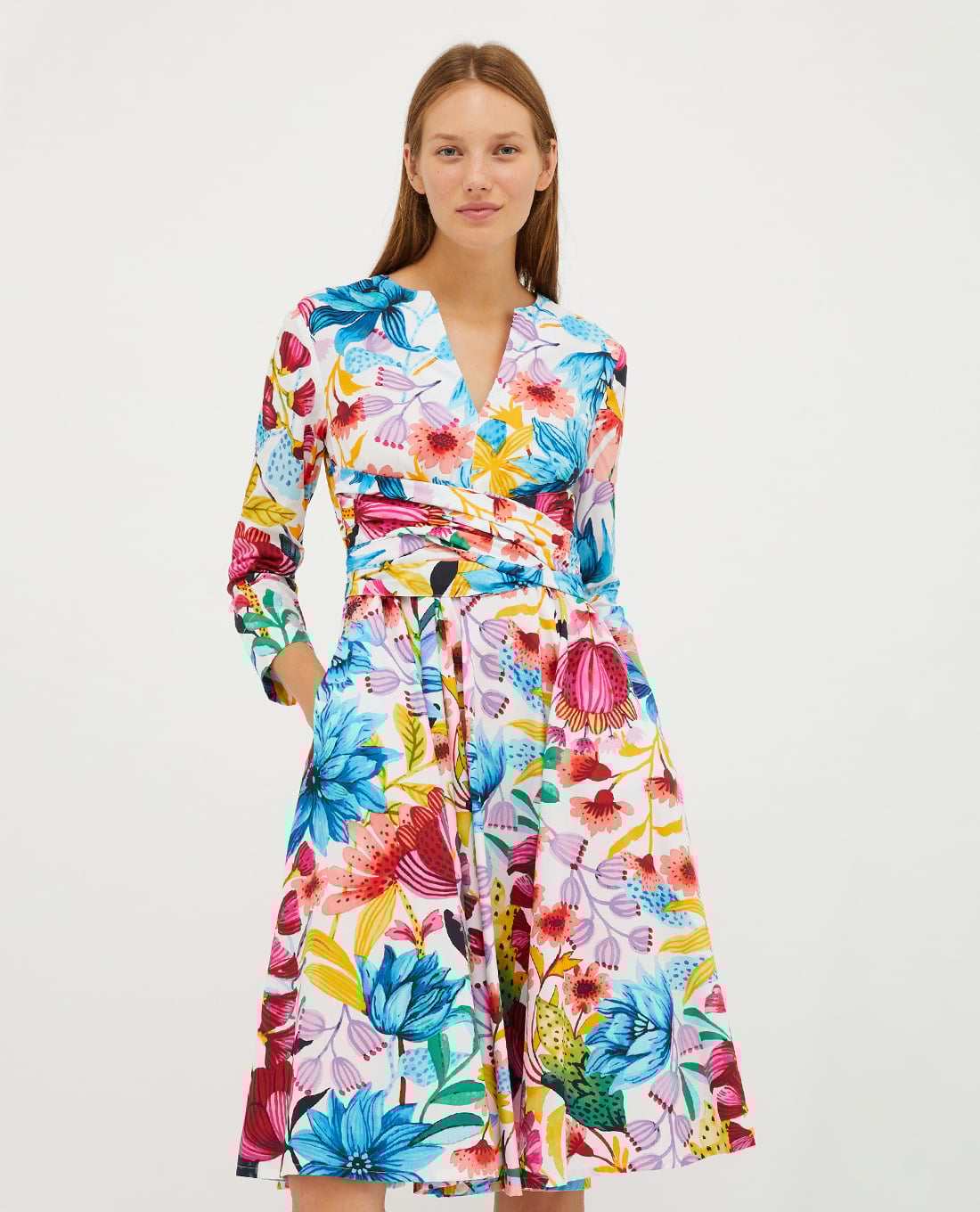 MAX&Co. - Đầm xếp li mini cổ V tay dài phối hoạ tiết Disco