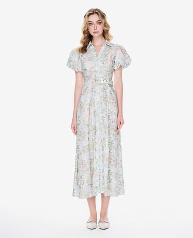  GIGI - Đầm midi cổ V tay phồng in họa tiết độc đáo 