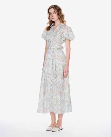  GIGI - Đầm midi cổ V tay phồng in họa tiết độc đáo 