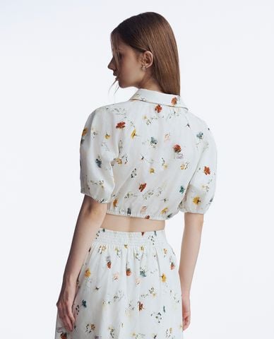  GIGI - Áo sơ mi cổ bẻ tay phồng kèm dây rút hoạ tiết thời thượng 