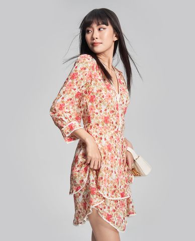  GIGI - Đầm xếp tầng mini tay lỡ in họa tiết hoa xinh xắn 
