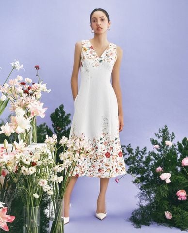  GIGI - Đầm sát nách midi cổ V in hoa thời trang 