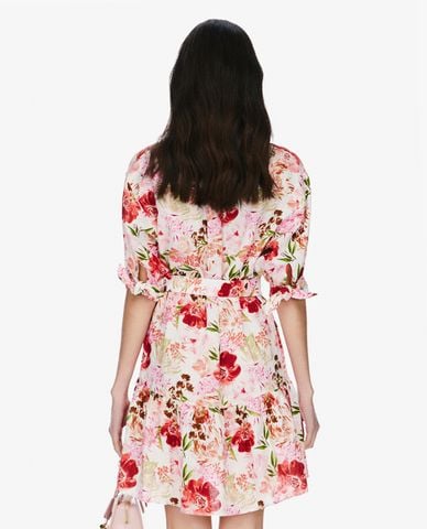  GIGI - Đầm mini cổ bẻ tay lỡ in hoa phối nơ thời trang 