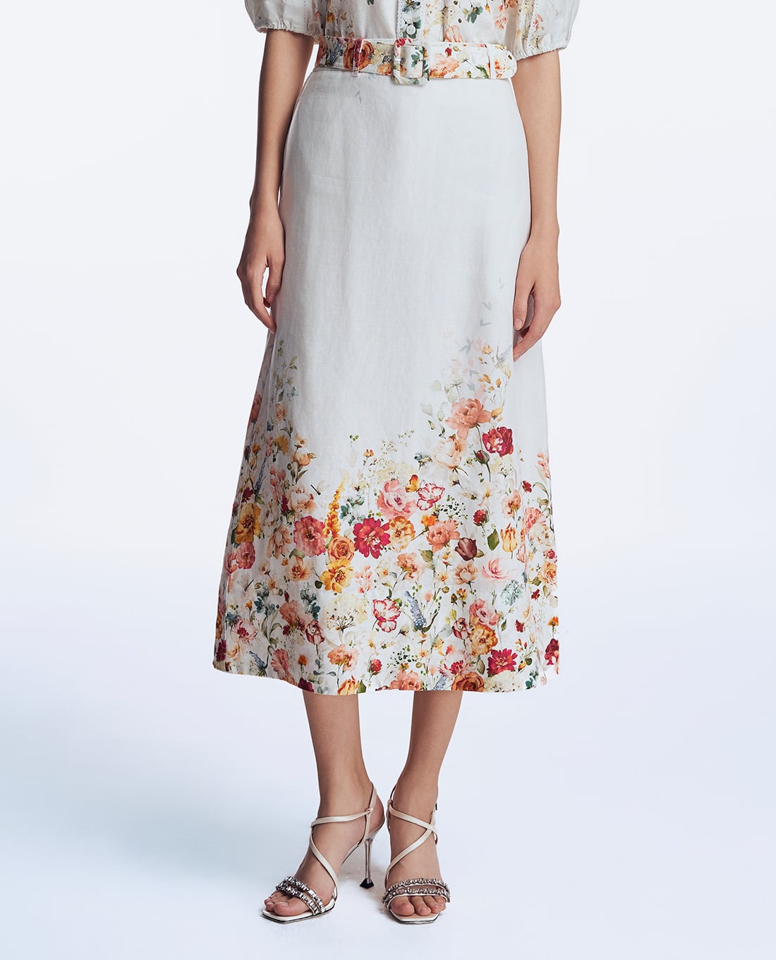 GIGI - Chân váy midi phối thắt lưng hoạ tiết thời thượng