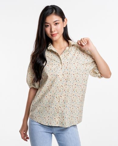  GIGI - Áo sơ mi nữ cổ bẻ tay ngắn phom suông hiện đại 