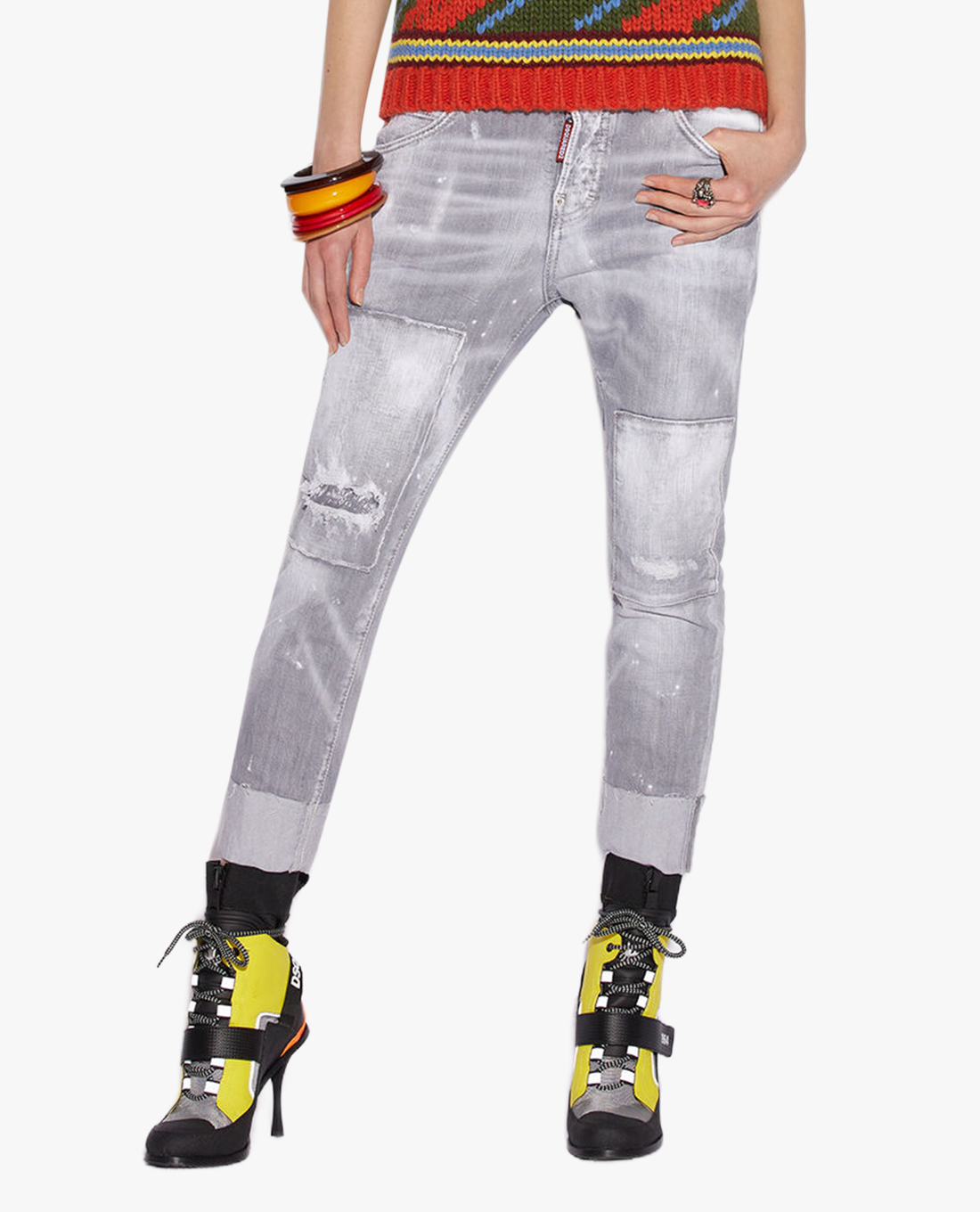 DSQUARED2 - Quần jeans nữ phom ôm dáng lửng phối wash bạc Cool Girl