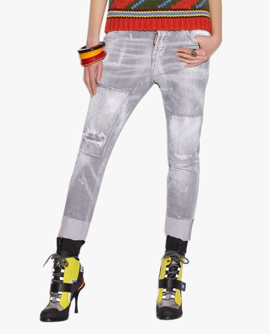  DSQUARED2 - Quần jeans nữ phom ôm dáng lửng phối wash bạc Cool Girl 