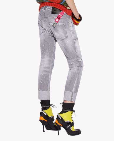  DSQUARED2 - Quần jeans nữ phom ôm dáng lửng phối wash bạc Cool Girl 