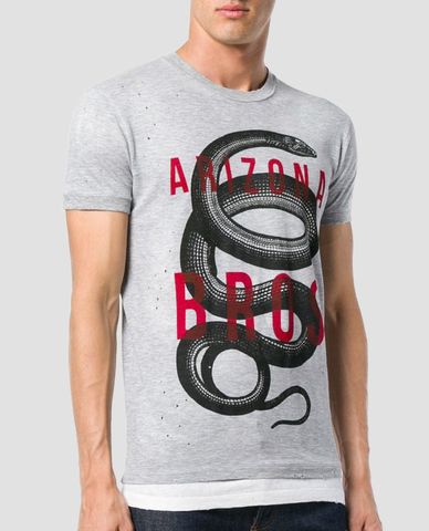  DSQUARED2 - Áo thun nam cổ tròn họa tiết rắn 