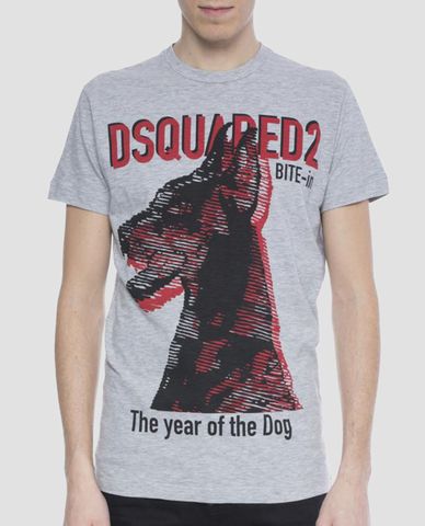  DSQUARED2 - Áo thun nam cổ tròn họa tiết chú chó 