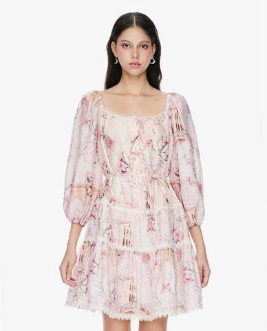  GIGI - Đầm xếp tầng mini cổ vuông in hoa 