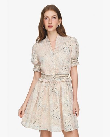  GIGI - Đầm xếp li mini cổ V tay phồng nữ tính 