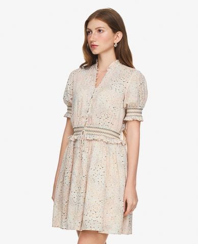  GIGI - Đầm xếp li mini cổ V tay phồng nữ tính 