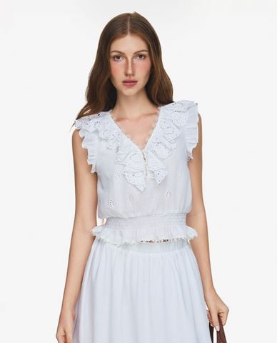  GIGI - Áo sát nách cổ chữ V phối bèo nhún thời thượng 