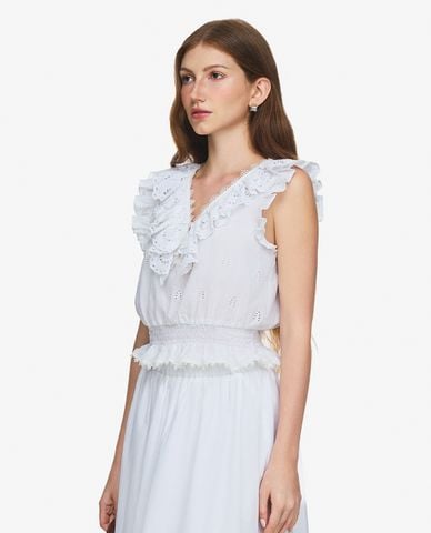  GIGI - Áo sát nách cổ chữ V phối bèo nhún thời thượng 