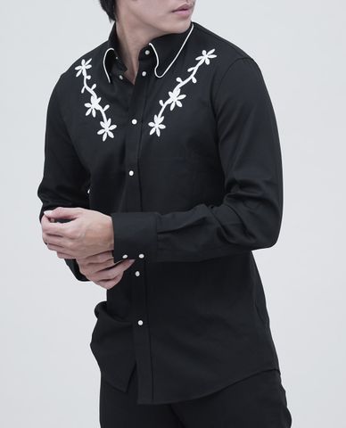  DSQUARED2 - Áo sơ mi nam viền cổ thêu hoa 