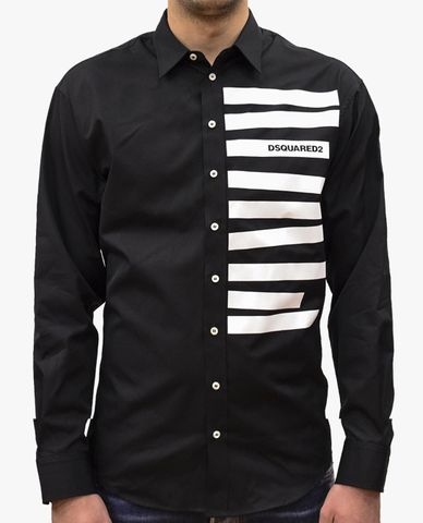  DSQUARED2 - Áo sơ mi nam cổ bẻ tay dài phối kẻ sọc thời trang 