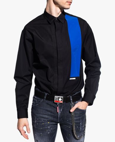  DSQUARED2 - Áo sơ mi nam tay dài cổ bẻ phom suông thời trang 