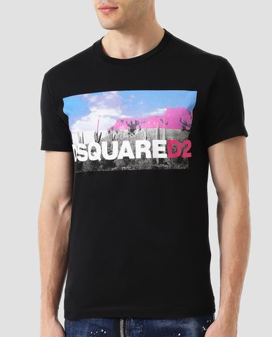  DSQUARED2 - Áo thun nam họa tiết hình in phong cảnh 