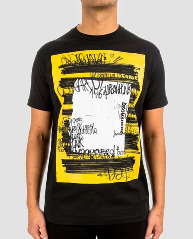  DSQUARED2 - Áo thun nam cổ tròn chữ in Graffiti 