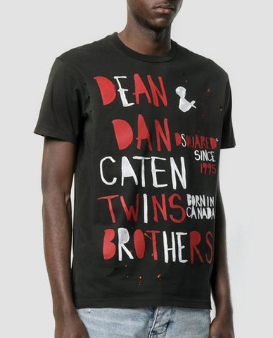 DSQUARED2 - Áo thun nam cổ tròn chữ in độc đáo 