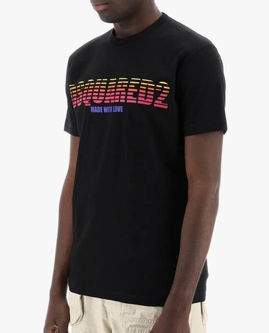  DSQUARED2 - Áo thun nam cổ tròn tay ngắn phối logo Made With Love 