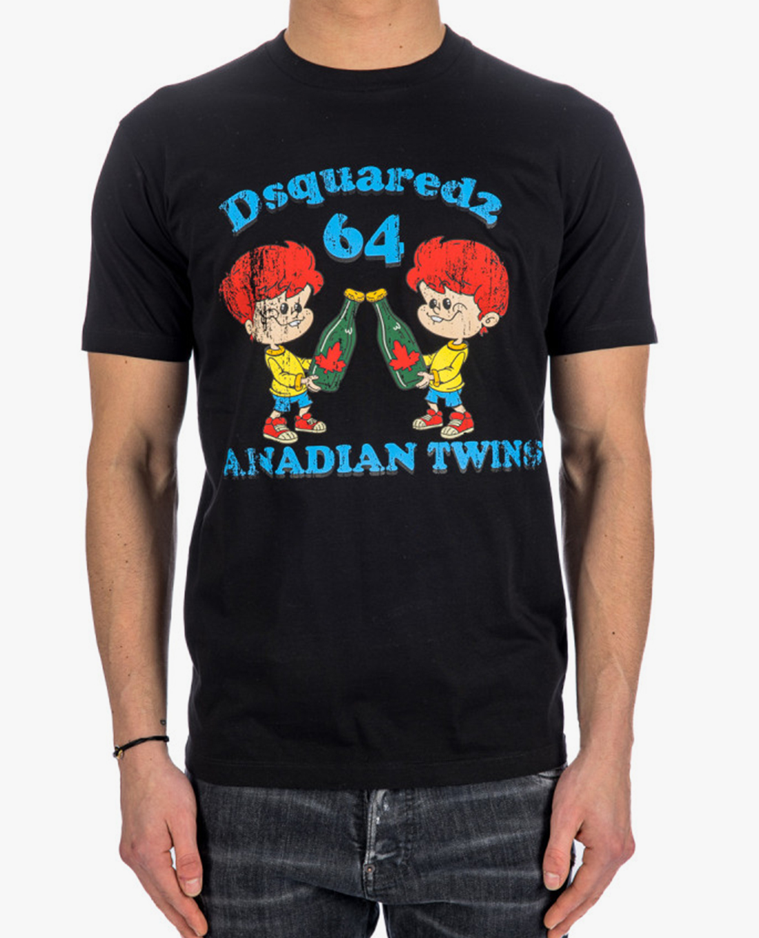 DSQUARED2 - Áo thun nam cổ tròn tay ngắn phối hình Canadian Twins