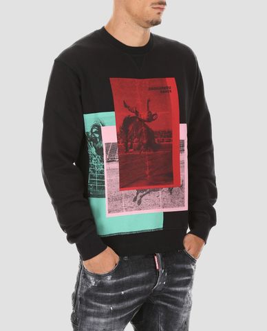  DSQUARED2 - Áo sweatshirt nam họa tiết ảnh chụp đấu bò 