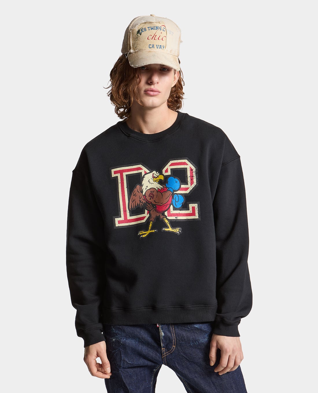 DSQUARED2 - Áo sweatshirt nam cổ tròn tay dài Brushed Fleece