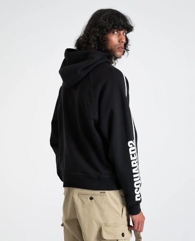  DSQUARED2 - Áo hoodie nam tay dài phối mũ trùm thời trang 